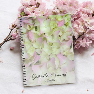 Nästan Rosa Hydrangea Flowers Bröllop Anteckningsbok Med Spiral