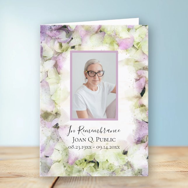 Nästan Rosa Hydrangeas Funeral Service är vikt Program (Skapare uppladdad)