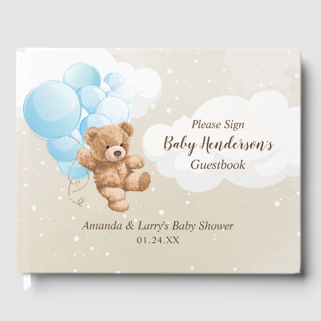 Nästan Väntar Blå Ballong Teddybjörn Gästböcker (Framsida)
