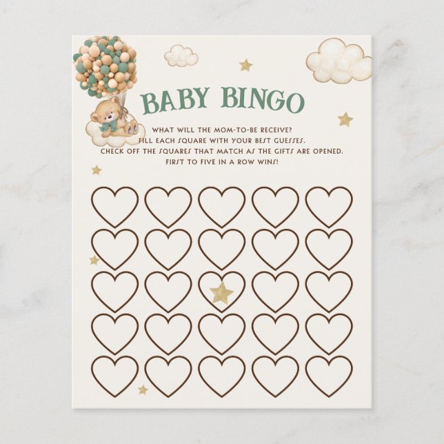 Nästan väntar gröna ballonger baby shower bingo sp (Framsida)