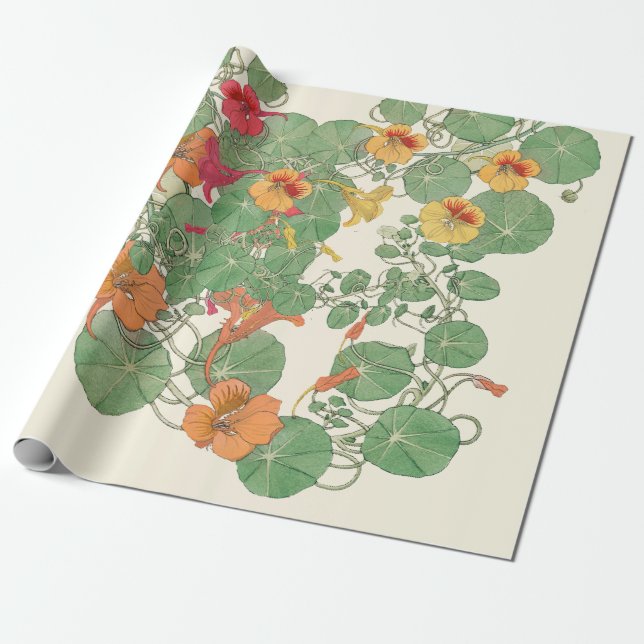 Nasturtium | Antique Lithograph 1896 Wrapping Pap Presentpapper (Utrullad)
