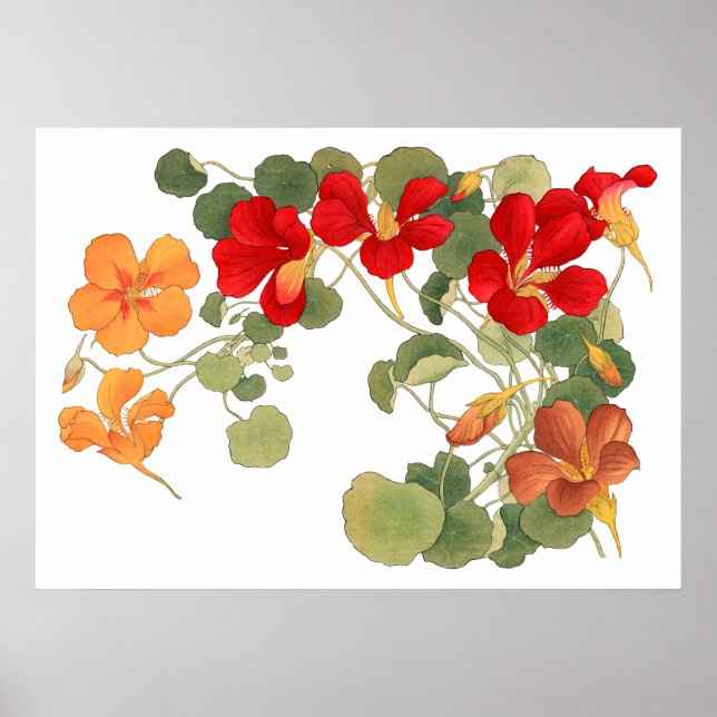 Nasturtium-blomma, Japansk ukiyo e-konst Poster (Framsidan)