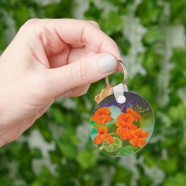 Nasturtium Blommar - Botanisk Pastell Nyckelring (Hand)