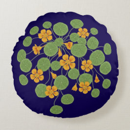 Nasturtium Blommillustration Vintage Natur Rund Kudde