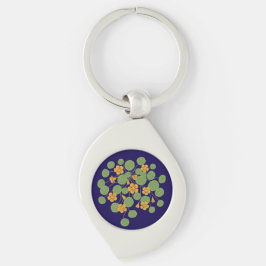 Nasturtium Blommillustration Vintage Natur Swirl Silverfärgad Nyckelring