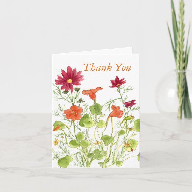 Nasturtium Daisy Watercolor Flowers Tack Kort (Framsida)