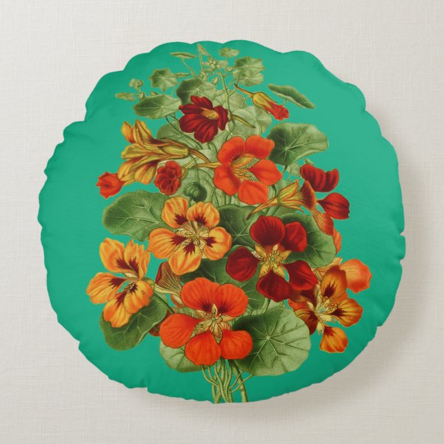 Nasturtium Flowers Round Pillow Rund Kudde (Framsidan)