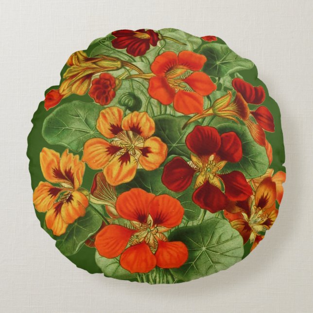 Nasturtium Flowers Rund Kudde (Framsidan)