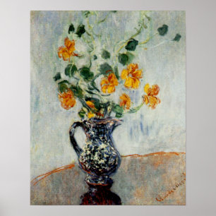 Nasturtium i Blue Vas av Monet Poster