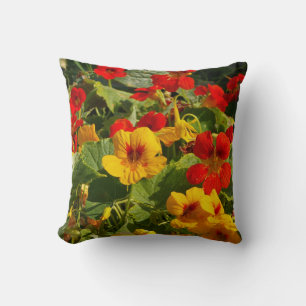 Nasturtium-orange, gult, grönt, trädgårdsscen kudde