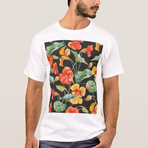 Nasturtium Orange: Vattenfärgsfärgad Mörk Mönster. T Shirt