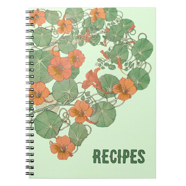 Nasturtium Recipe Bok | Antique Lithograph 1896 Anteckningsbok (Framsidan)