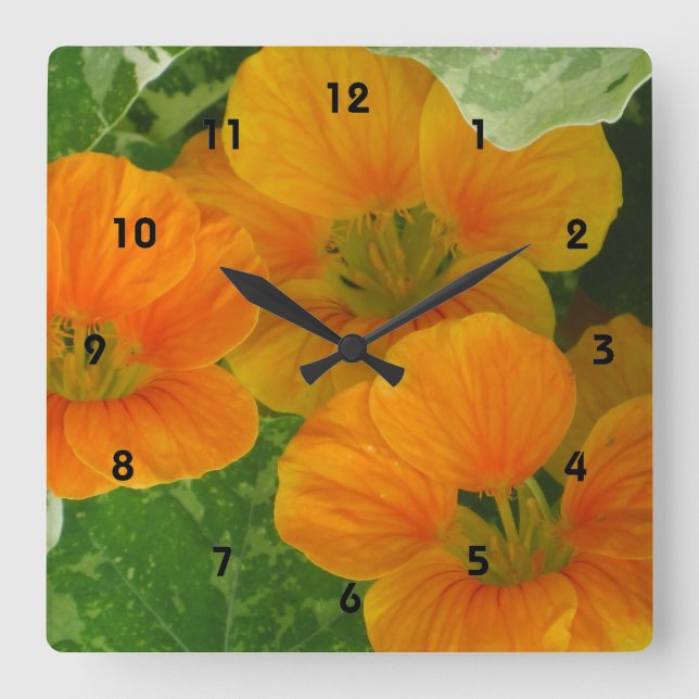 Nasturtium Wall Clock Fyrkantig Klocka (Framsida)