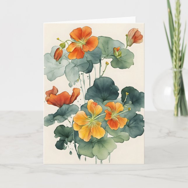 Nasturtium - Watercolor flowers Kort (Framsida)