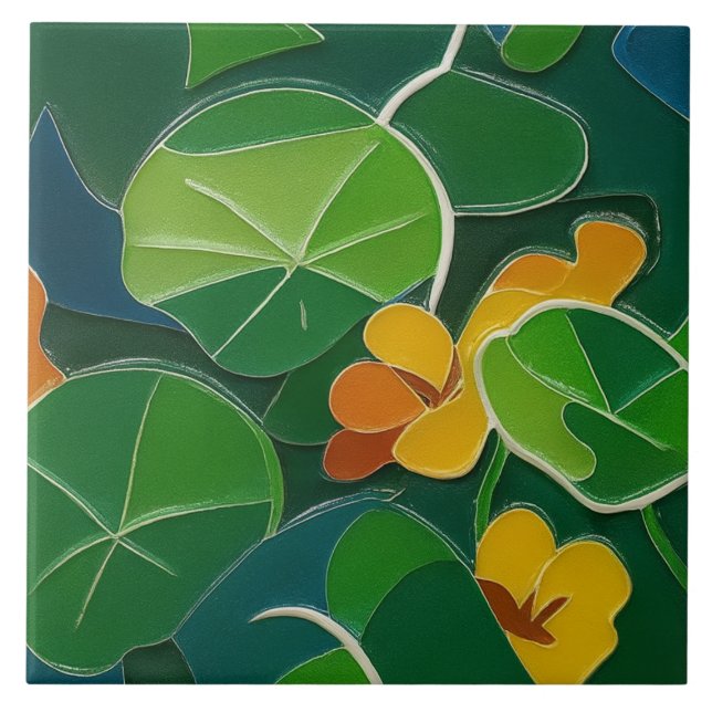 Nasturtiums Ceramic Tile Kakelplatta (Framsidan)