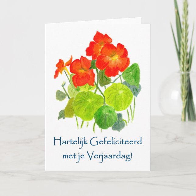 Nasturtiums födelsedagskort - Nederländska Hälsnin Kort (Framsida)