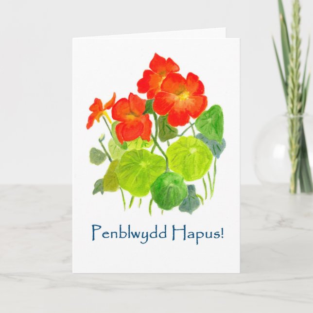 Nasturtiums födelsedagskort - Welsh Hälsning Kort (Framsida)