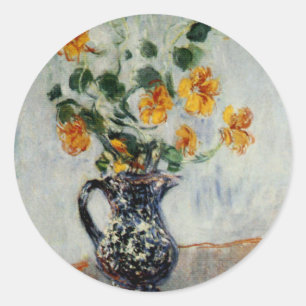 Nasturtiums i en blåttvas av Monet Runt Klistermärke
