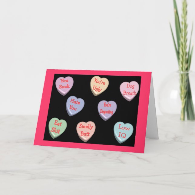 Nasty Candy Heart-meddelanden Velentine's Day Card Helgkort (Framsida)