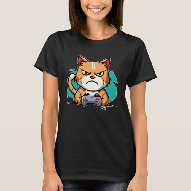 Nasty Gaming Cat With An Evil Look Gamer  1 T Shirt (Framsida)