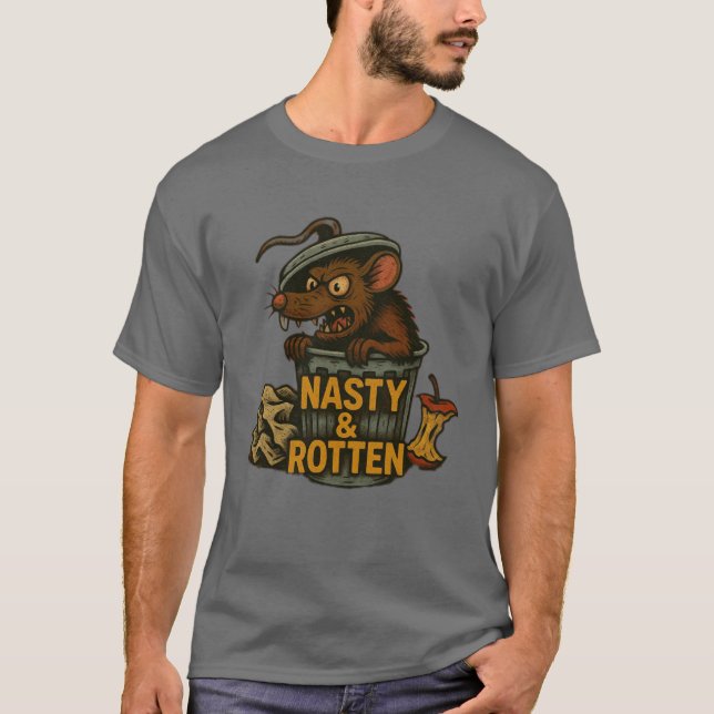 Nasty och Rotten råtta i sopor kan grafik T Shirt (Framsida)