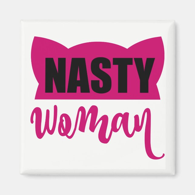 Nasty Woman Rosa Pussy Cat Hat Magnet (Framsidan)