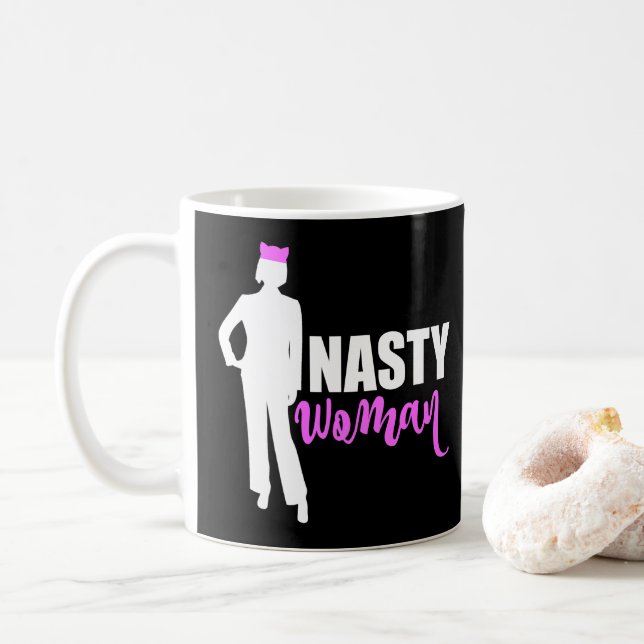 Nasty Woman Silhouette och Rosa Pussy Cat Hat Kaffemugg (Med munk)