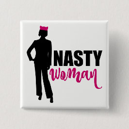 Nasty Woman Silhouette och Rosa Pussy Cat Hat Knapp