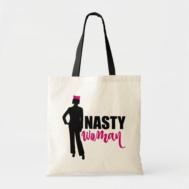 Nasty Woman Silhouette och Rosa Pussy Cat Hat Tygkasse (Framsidan)