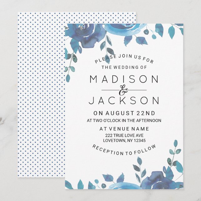 Nåt blåfärgat bröllop inbjudningar (Fram/baksida)