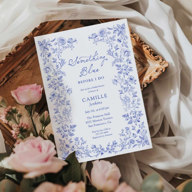 Nåt blått Blommigt Inbjudningskort för möhippan (Something Blue Bridal Shower Invite)