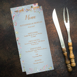 Nåt blått Elegant Wildblomme Bröllop Menu Meny