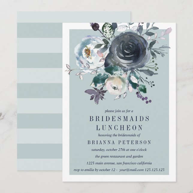 Nåt blått | Peony Flower Bridesmaid Luncheon Inbjudningar (Fram/baksida)