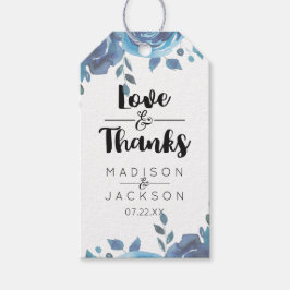 Nåt blått vattenfärgen Bröllop Kärlek och tack Presentetikett