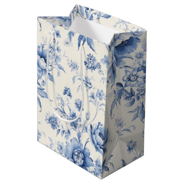 Nåt Blue Blommigt Fransk Toile Chinoiserie (Baksidan Vinklad)