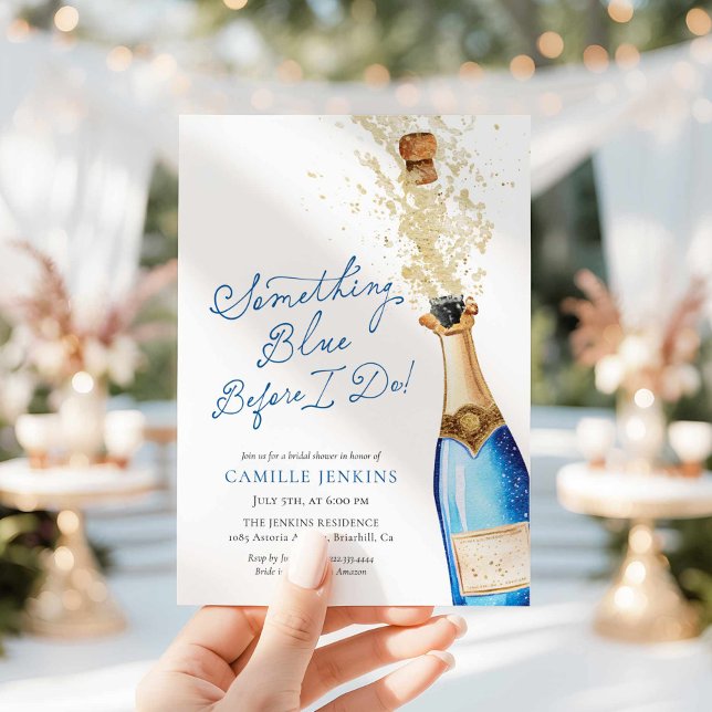 Nåt Blue Champagne Brunch Möhippa Inbjudningar (Something Blue Before I do! Brunch and Bubbly Bridal Shower Invitation)