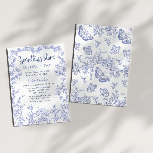 Nåt Blue Garden Chinoiserie Möhippa Inbjudningar (Cobalt Blue whimsical Chinoiserie Floral Something Blue Before I Do, Bridal Shower Invitation
)