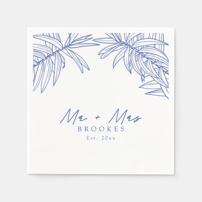 Nåt Blue Simple Hand plockade botaniskt Pappersservett (Framsidan)