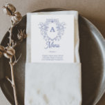 Nåt Blue Victorian Bröllop Menu Meny<br><div class="desc">Den här designen har en blå porslinssegrande chinoiserie-vapensköld tillsammans med en underbar kombination av elegant och klassisk typsnitt. Se hela samlingen för mer matchande objekt!</div>