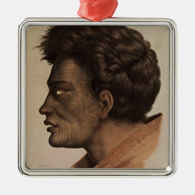 Natai en Maori chef från Breamfjärden som är Julgransprydnad Metall (Framsidan)