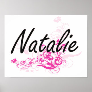 Natalie Artistic Namn Design with Flowers Poster