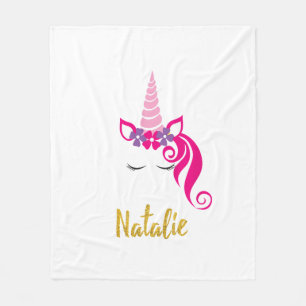 Natalie enhörning t-shirt för barn, personligt nam fleecefilt