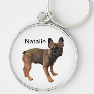 Natalie Fawn Färgad Fransk Bulldog Puppy Rund Silverfärgad Nyckelring