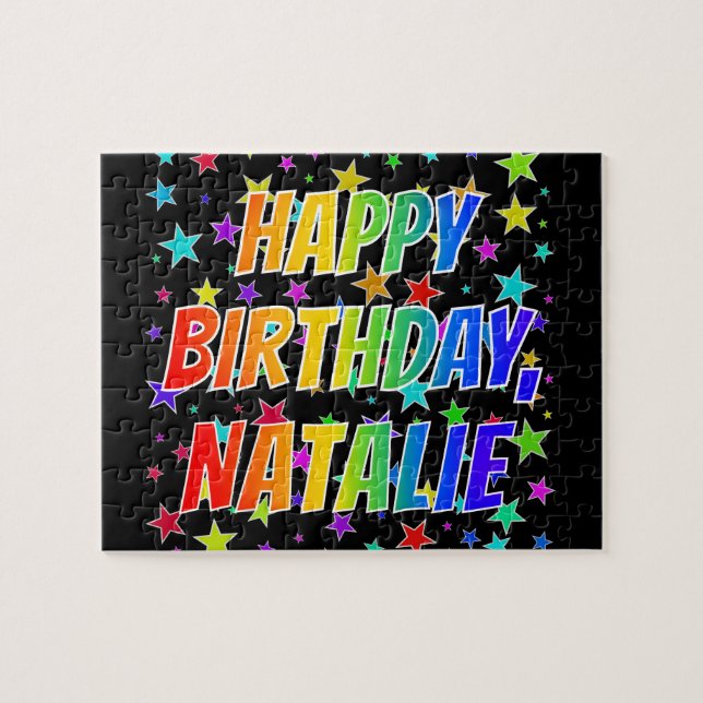 "NATALIE" Första Namn, Roligten "GRATTIS PÅ FÖDELS Pussel (Horisontell)