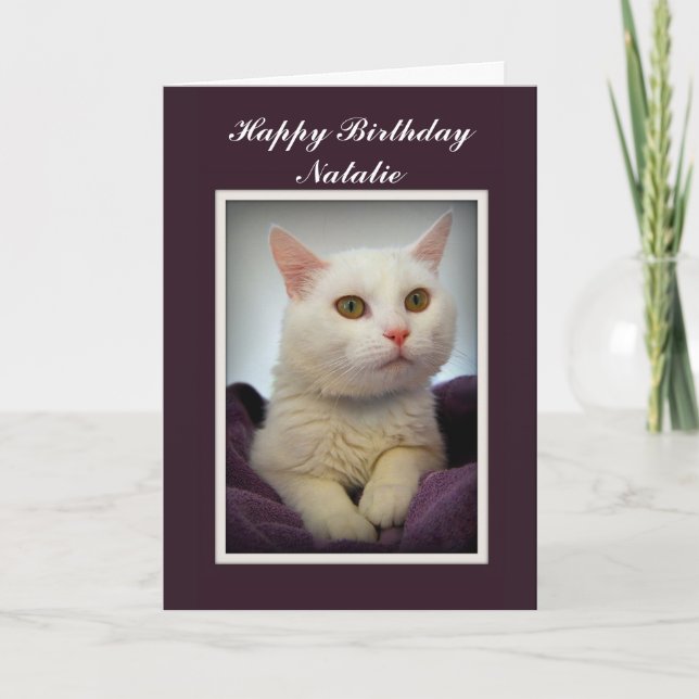 Natalie Grattis på födelsedagen White Cat Card Kort (Framsida)