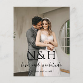 Natasha Monogram Modern Bröllop - tackkort Flygblad