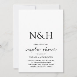 Natasha Monogram Modern Par Shower Inbjudningar