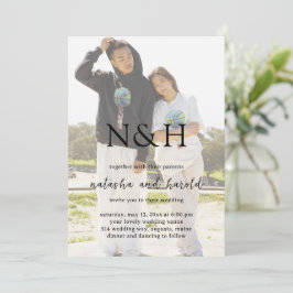 Natasha Photo Monogram Modern Bröllop Inbjudningar
