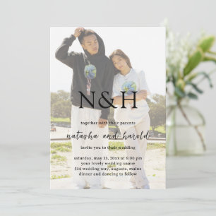 Natasha Photo Monogram Modern Bröllop Inbjudningar