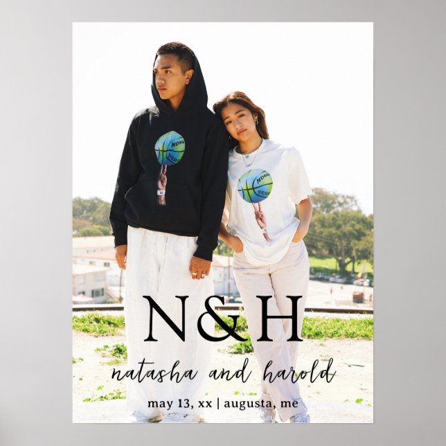 Natasha Photo Monogram Modern Bröllop Poster (Framsidan)